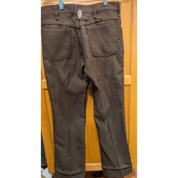 Vintage Wrangler Pants Mens 31x31 Brown Stretch Polyester Twill Straight Leg - Picture 2 of 7